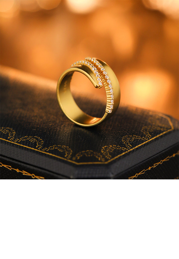 925 Sterling Silver Plated Gold Fashion Personality Irregular Geometric Adjustable Open Ring with Cubic Zirconia - Luxurious Look