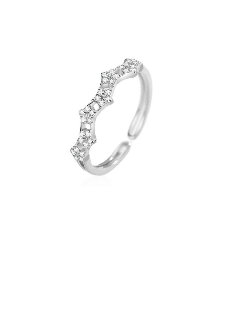 925 Sterling Silver Fashion Simple Stars Adjustable Open Ring with Cubic Zirconia - Luxurious Look