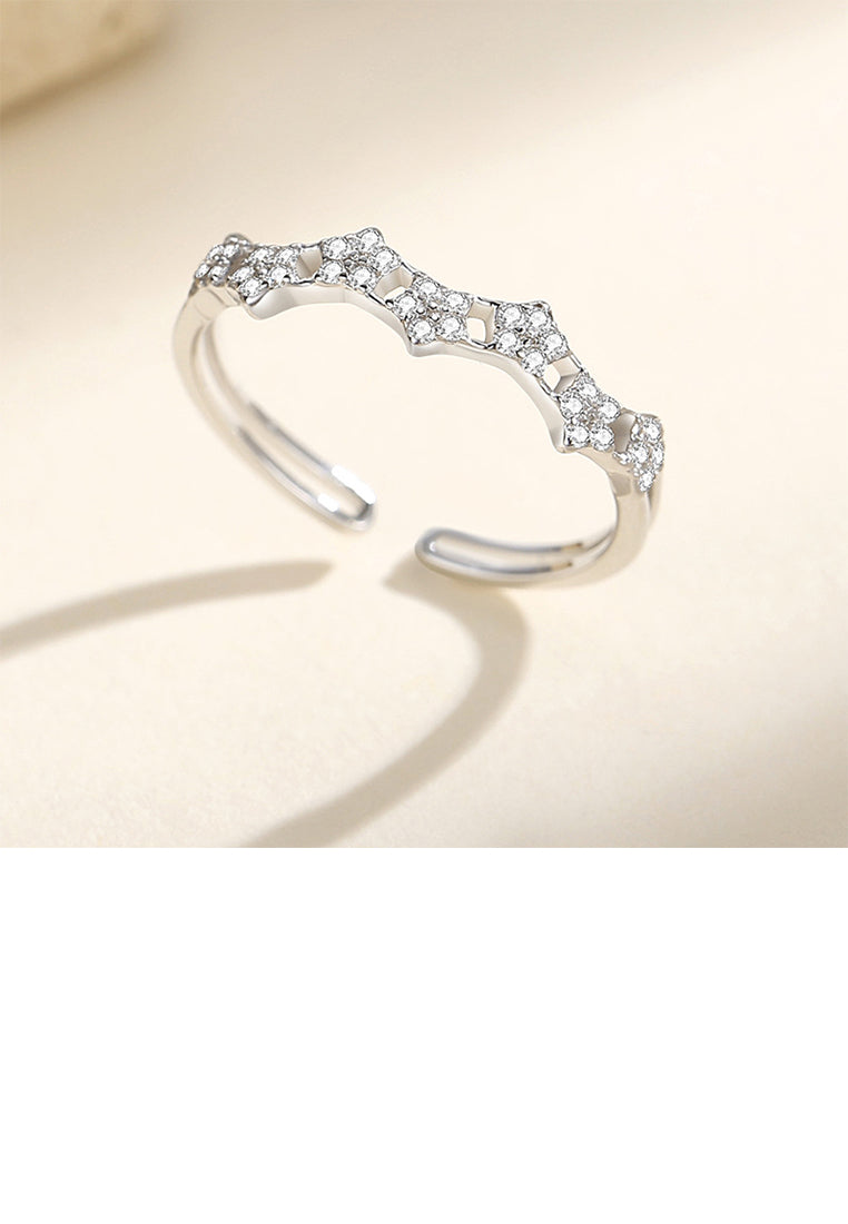 925 Sterling Silver Fashion Simple Stars Adjustable Open Ring with Cubic Zirconia - Luxurious Look