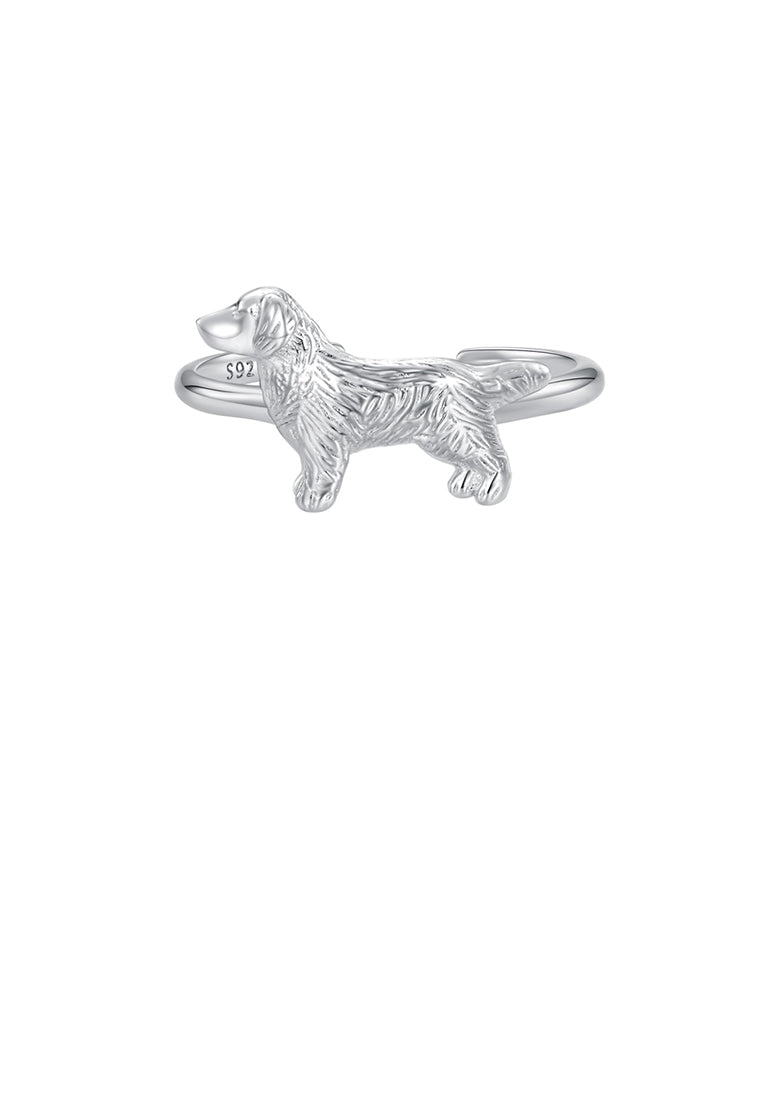 925 Sterling Silver Fashion Cute Puppy Golden Retriever Adjustable Opening Ring