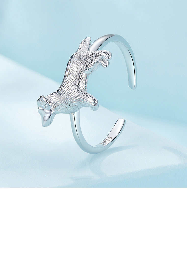 925 Sterling Silver Fashion Cute Puppy Golden Retriever Adjustable Opening Ring