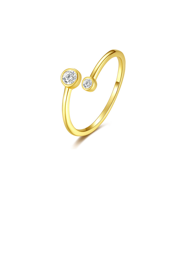 925 Sterling Silver Plated Gold Simple Fashion Geometric Round Adjustable Open Ring with Cubic Zirconia - Luxurious Look