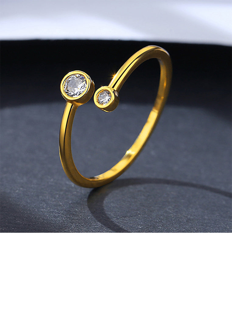 925 Sterling Silver Plated Gold Simple Fashion Geometric Round Adjustable Open Ring with Cubic Zirconia - Luxurious Look