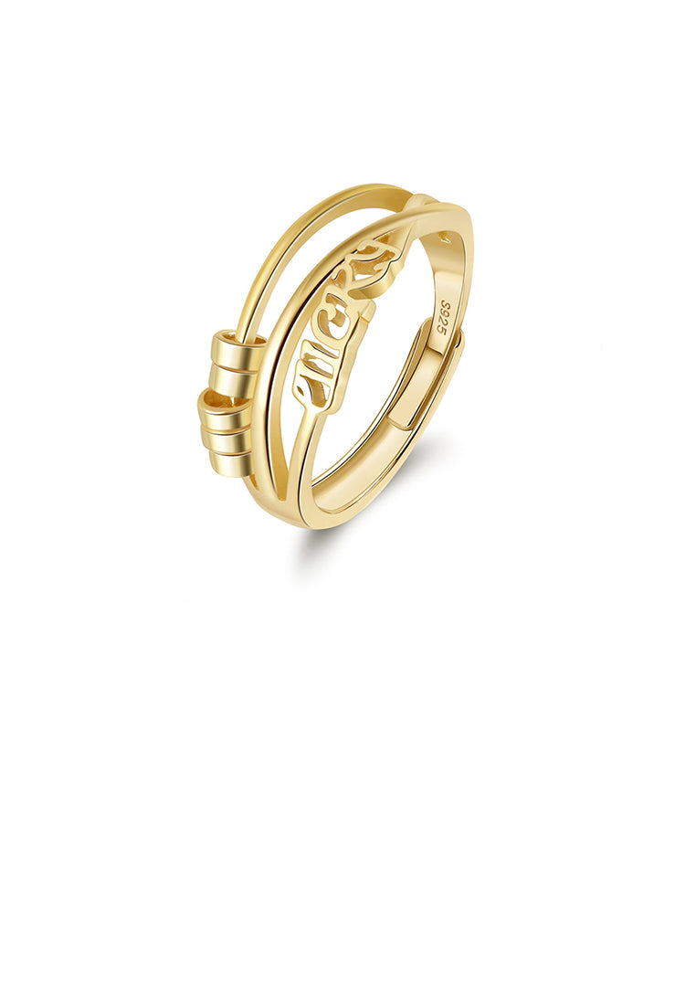 925 Sterling Silver Plated Gold Fashion and Creative Lucky Beaded Multi-layered Geometric Adjustable Ring