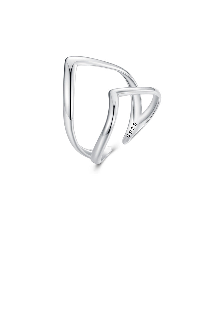 925 Sterling Silver Simple and Personalized Double-layer Heart-shaped Adjustable Open Ring