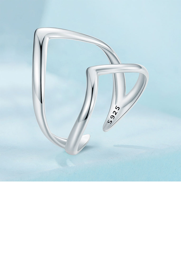 925 Sterling Silver Simple and Personalized Double-layer Heart-shaped Adjustable Open Ring