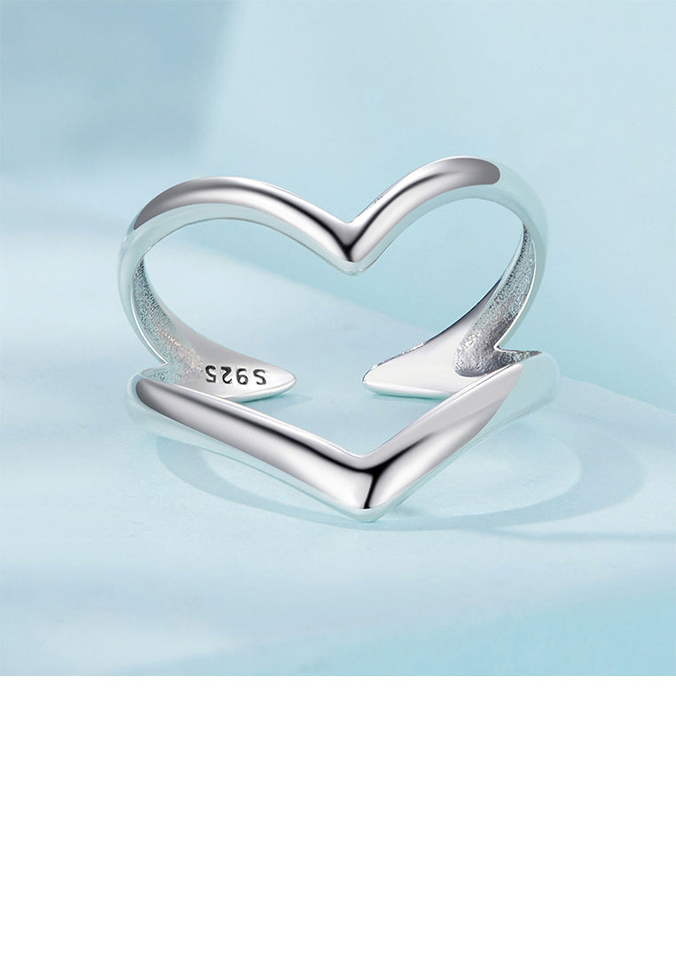 925 Sterling Silver Simple and Personalized Double-layer Heart-shaped Adjustable Open Ring