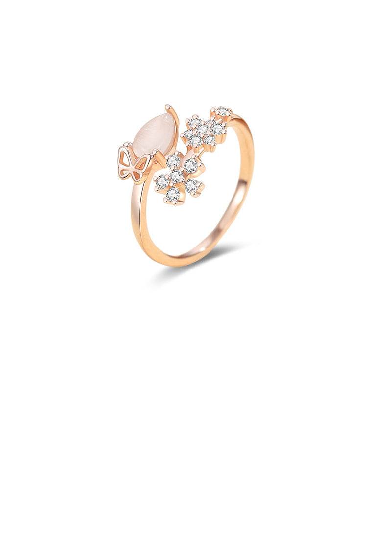 925 Sterling Silver Plated Rose Gold Fashion Simple Flower Adjustable Open Ring with Cubic Zirconia - Luxurious Look