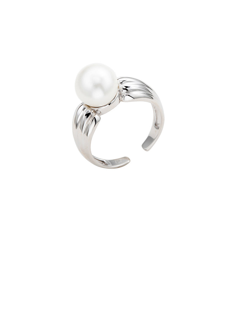 925 Sterling Silver Simple Elegant Geometric Imitation Pearl Adjustable Open Ring - Luxurious Look