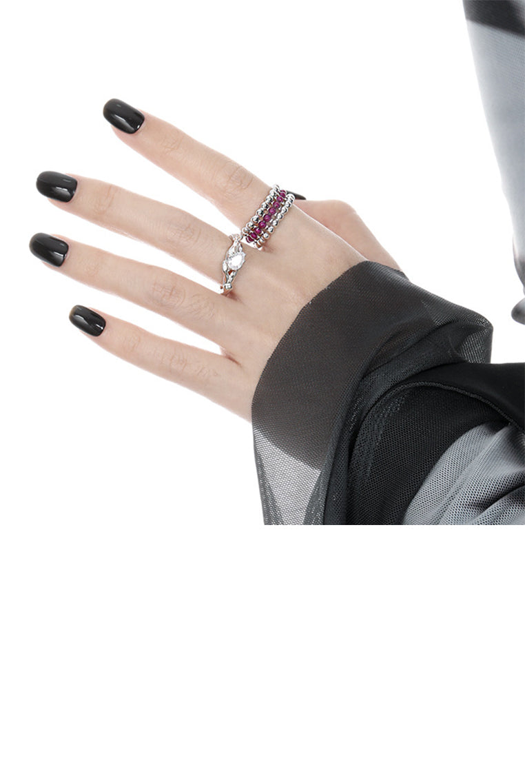 925 Sterling Silver Simple Creative Irregular Geometric Adjustable Open Ring with Cubic Zirconia - Luxurious Look