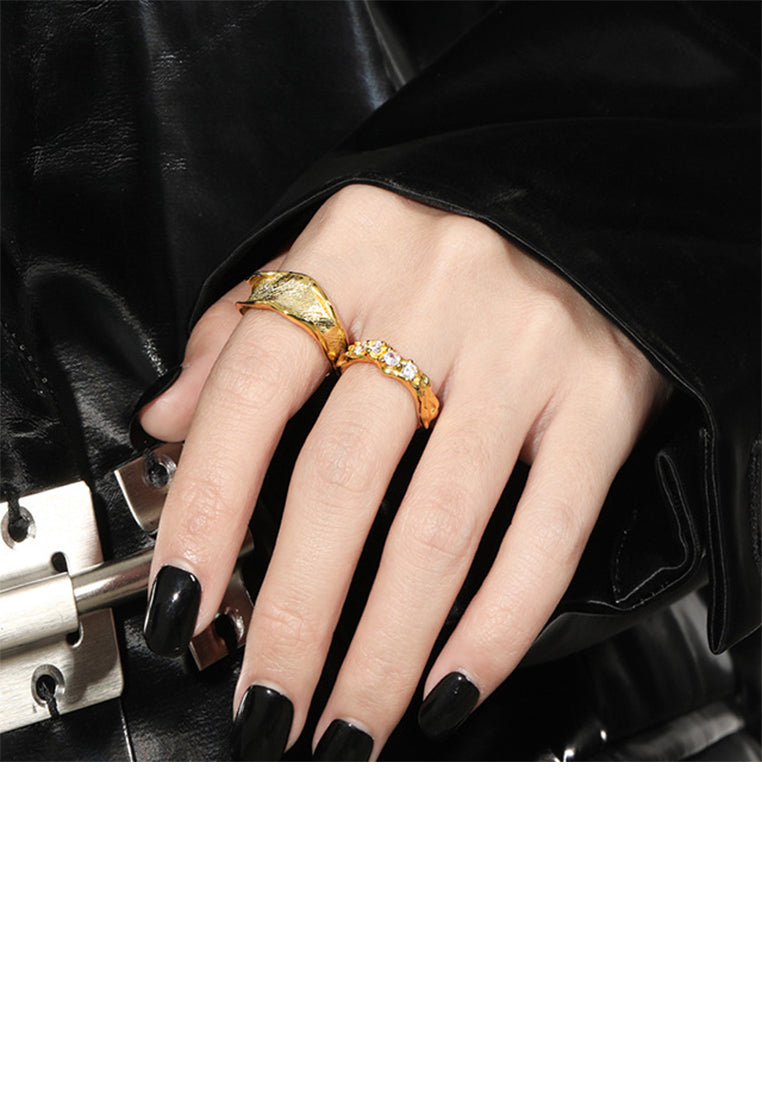 925 Sterling Silver Plated Gold Fashion Exaggerated Irregular Dimple Geometric Adjustable Open Ring