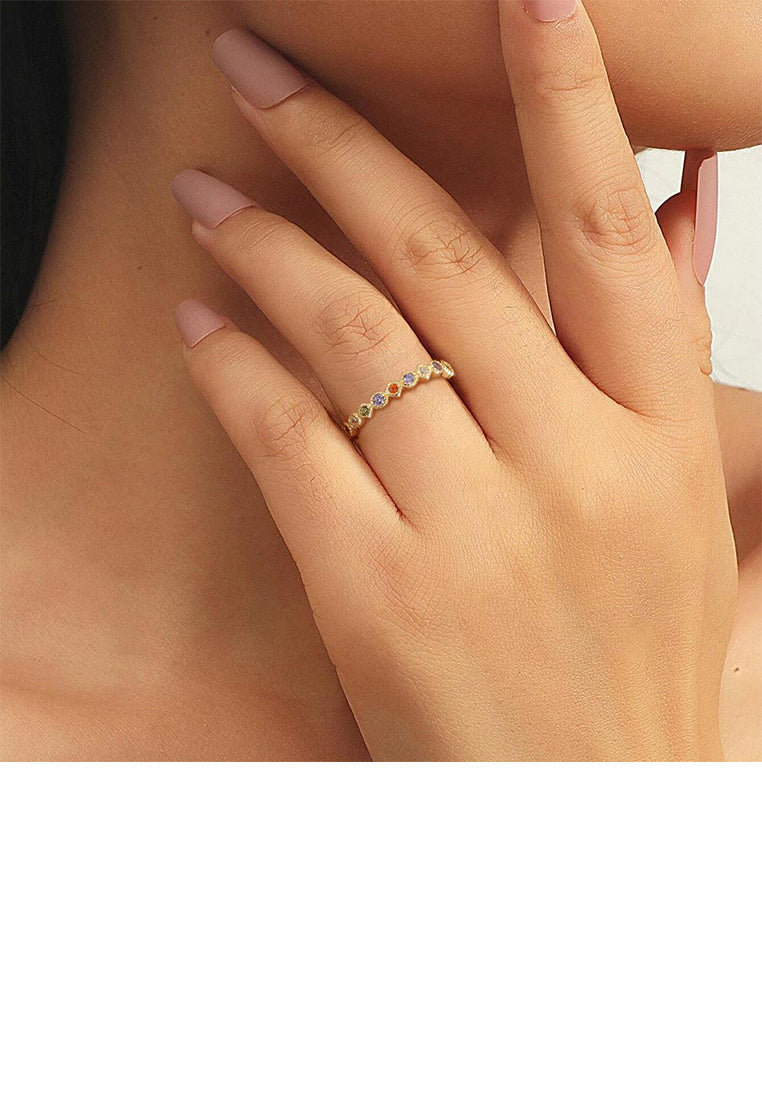 925 Sterling Silver Plated Gold Fashion Personality Single Row Geometric Adjustable Open Ring with Colored Cubic Zirconia - Luxurious Look