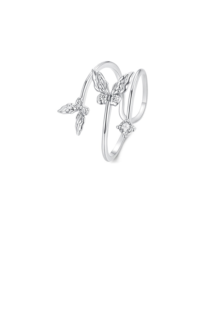 925 Sterling Silver Fashion Temperament Butterfly Double Layer Adjustable Open Ring with Cubic Zirconia - Luxurious Look