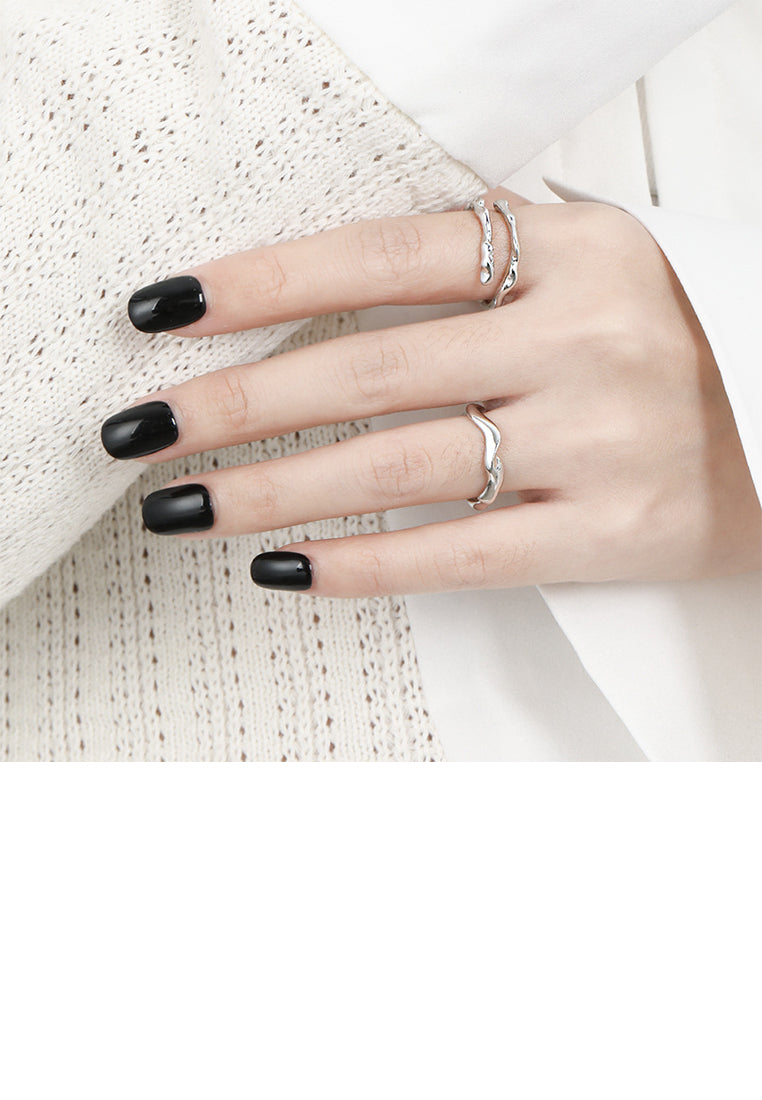 925 Sterling Silver Simple and Fashion Irregular Line Geometric Adjustable Open Ring