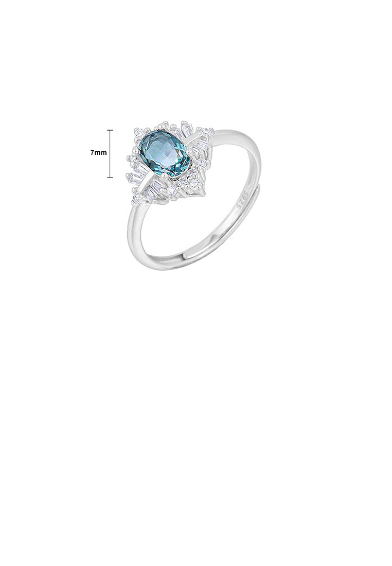 925 Sterling Silver Elegant Fashion Pattern Geometric Rhombus Adjustable Ring with Blue Cubic Zirconia - Luxurious Look