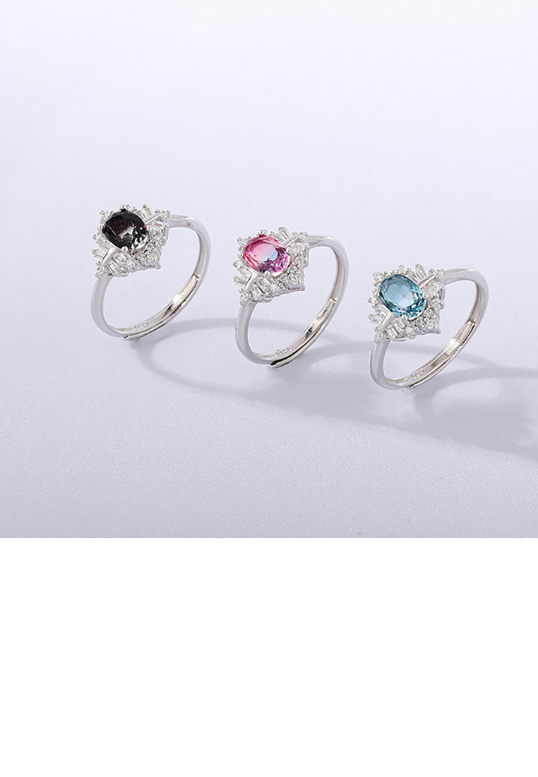 925 Sterling Silver Elegant Fashion Pattern Geometric Rhombus Adjustable Ring with Blue Cubic Zirconia - Luxurious Look