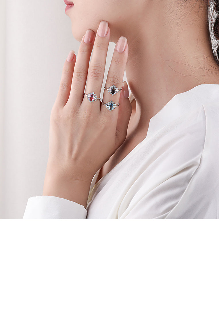 925 Sterling Silver Elegant Fashion Pattern Geometric Rhombus Adjustable Ring with Blue Cubic Zirconia - Luxurious Look