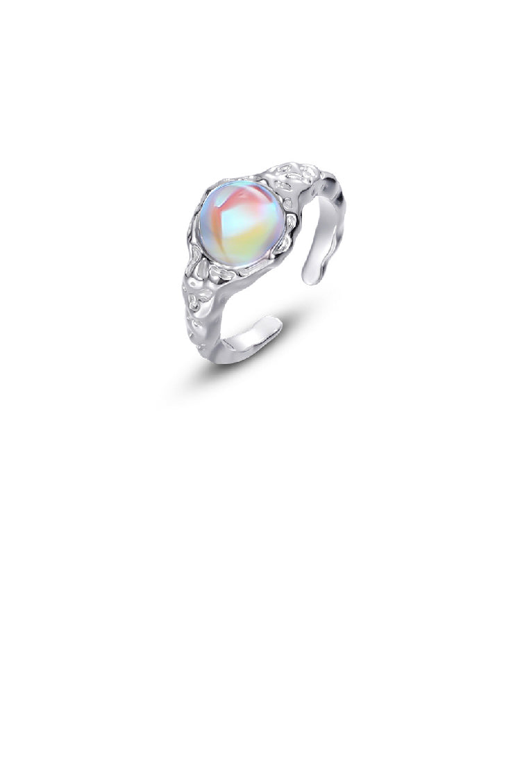 925 Sterling Silver Fashion Simple Irregular Convex Geometric Colorful Imitation Moonstone Adjustable Open Ring