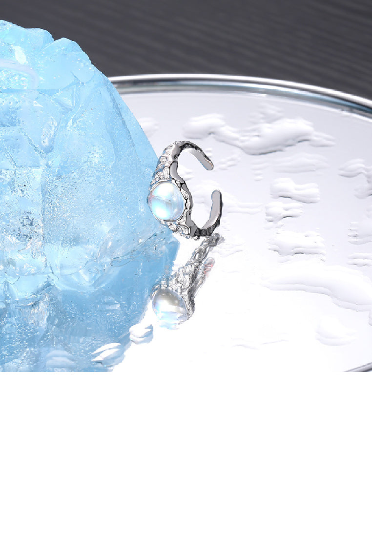 925 Sterling Silver Fashion Simple Irregular Convex Geometric Colorful Imitation Moonstone Adjustable Open Ring