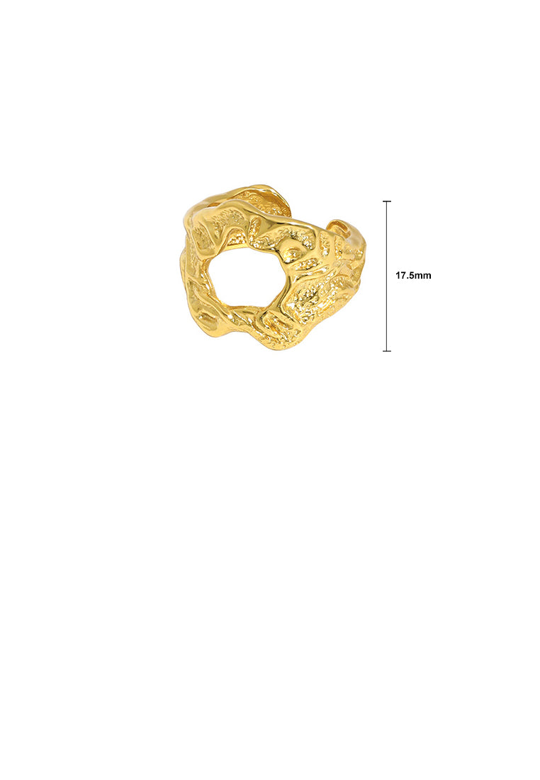 925 Sterling Silver Plated Gold Fashion Personality Hollow Irregular Concave-convex Surface Geometric Adjustable Opening Ring