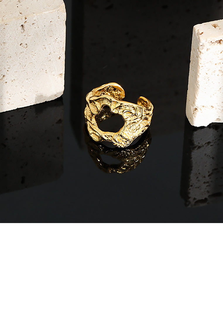 925 Sterling Silver Plated Gold Fashion Personality Hollow Irregular Concave-convex Surface Geometric Adjustable Opening Ring