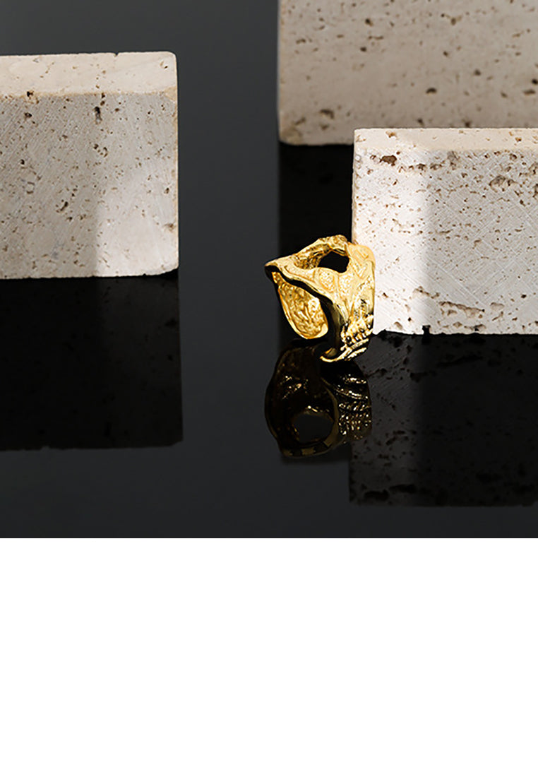 925 Sterling Silver Plated Gold Fashion Personality Hollow Irregular Concave-convex Surface Geometric Adjustable Opening Ring