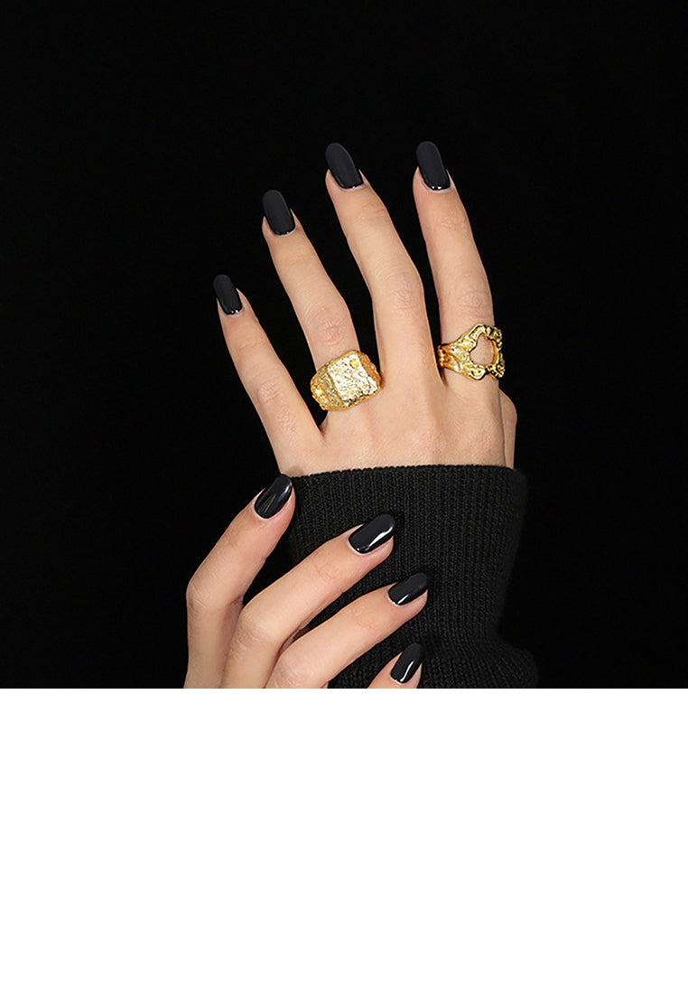 925 Sterling Silver Plated Gold Fashion Personality Hollow Irregular Concave-convex Surface Geometric Adjustable Opening Ring