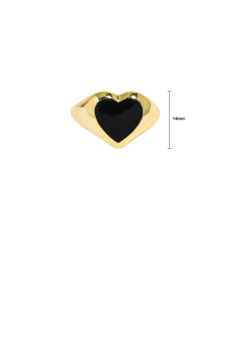 925 Sterling Silver Plated Gold Simple Romantic Enamel Black Heart Shape Geometric Adjustable Open Ring