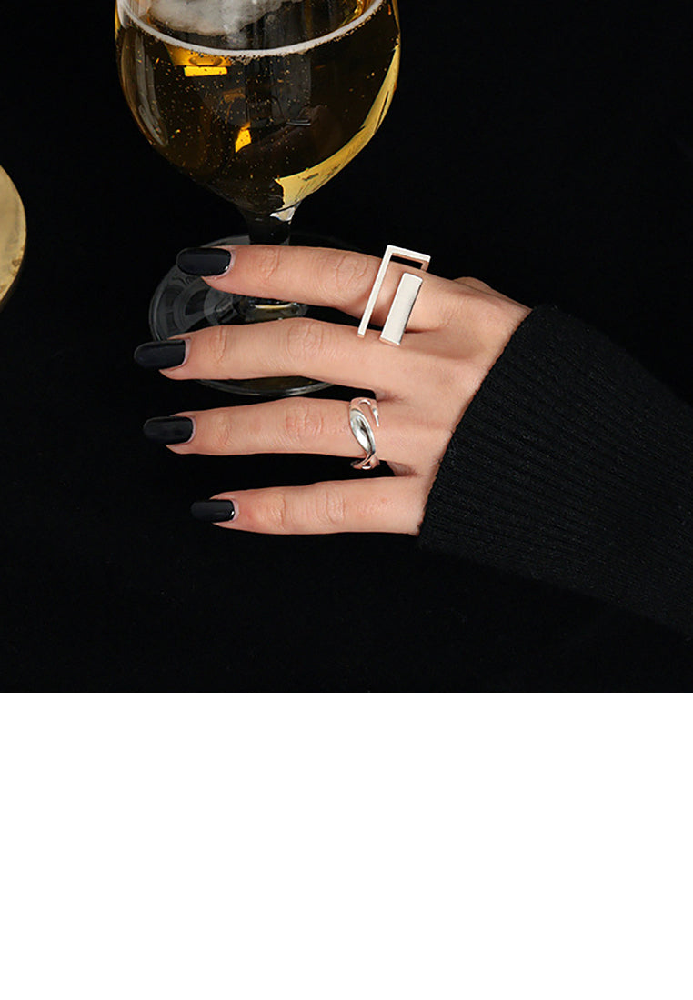 925 Sterling Silver Simple Personality Geometric Rectangular Adjustable Opening Ring