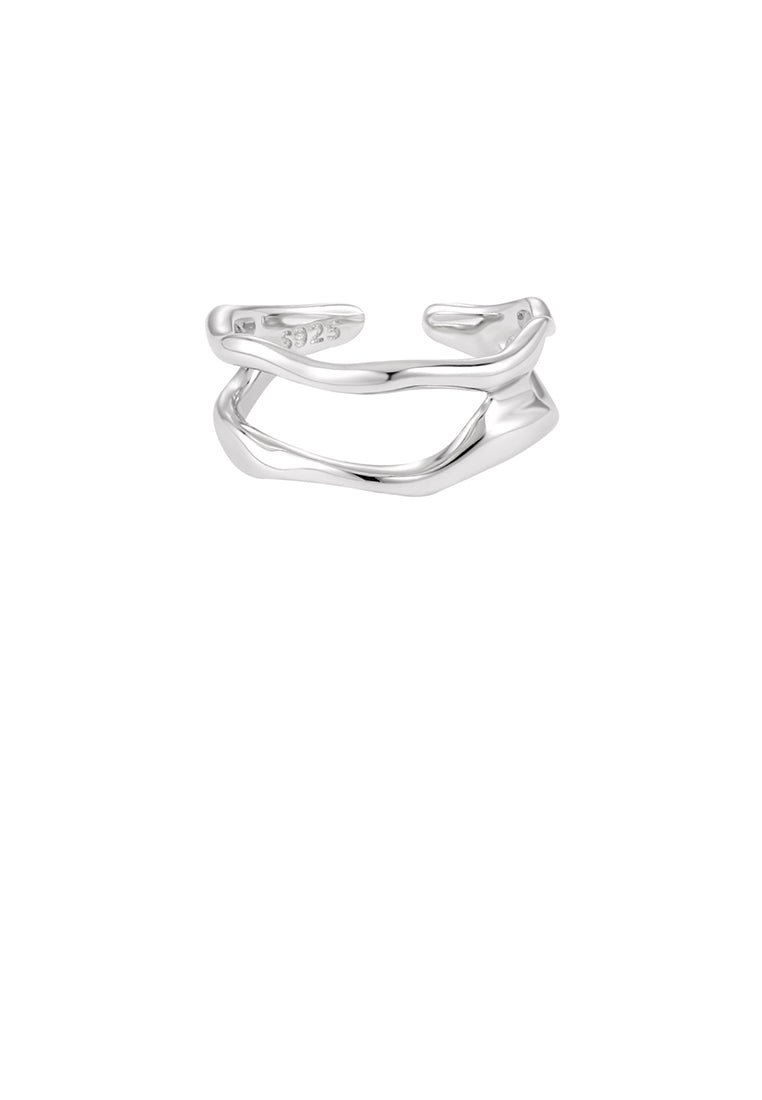 925 Sterling Silver Simple and Personalized Double-layer Irregular Geometry Adjustable Open Ring