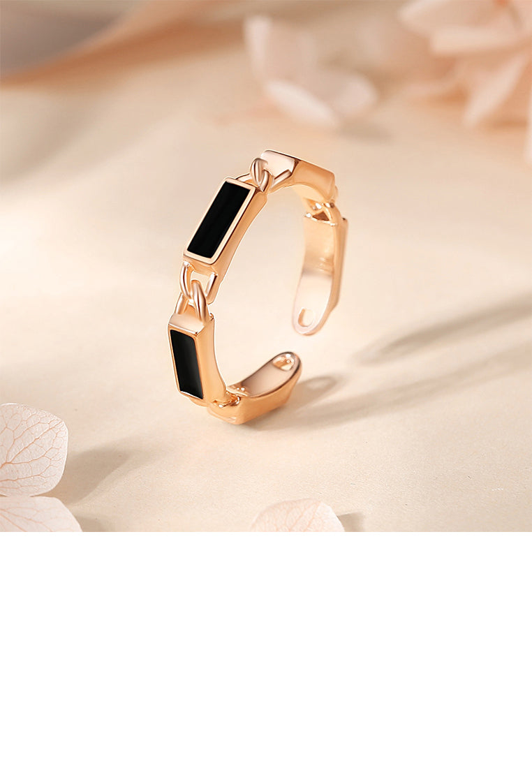 925 Sterling Silver Plated Rose Gold Simple and Personalized Geometric Adjustable Open Ring