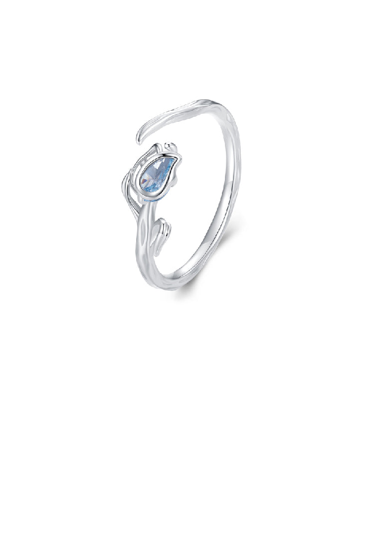925 Sterling Silver Simple Fashion Tulip Adjustable Open Ring with Blue Cubic Zirconia - Luxurious Look