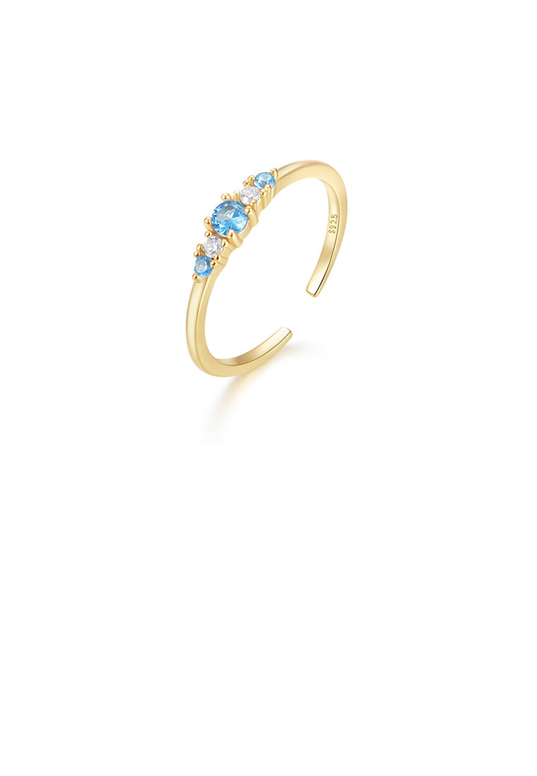 925 Sterling Silver Plated Gold Simple and Fashion Geometric Blue Cubic Zirconia Adjustable Open Ring - Luxurious Look