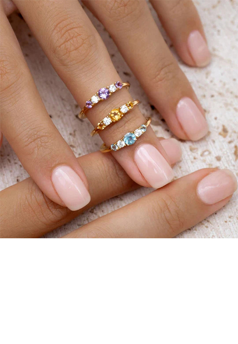 925 Sterling Silver Plated Gold Simple and Fashion Geometric Blue Cubic Zirconia Adjustable Open Ring - Luxurious Look