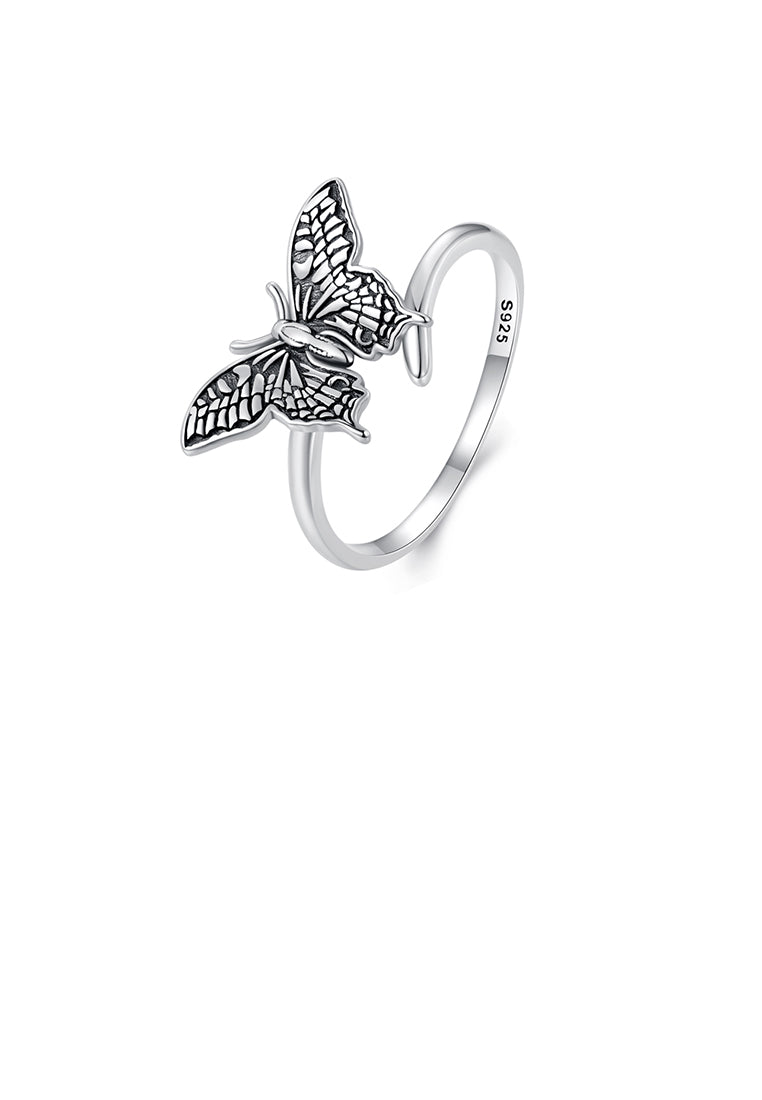 925 Sterling Silver Elegant Vintage Butterfly Adjustable Open Ring