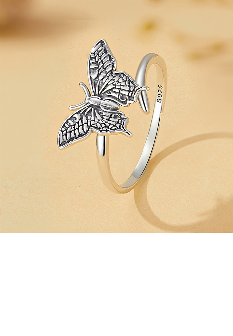 925 Sterling Silver Elegant Vintage Butterfly Adjustable Open Ring
