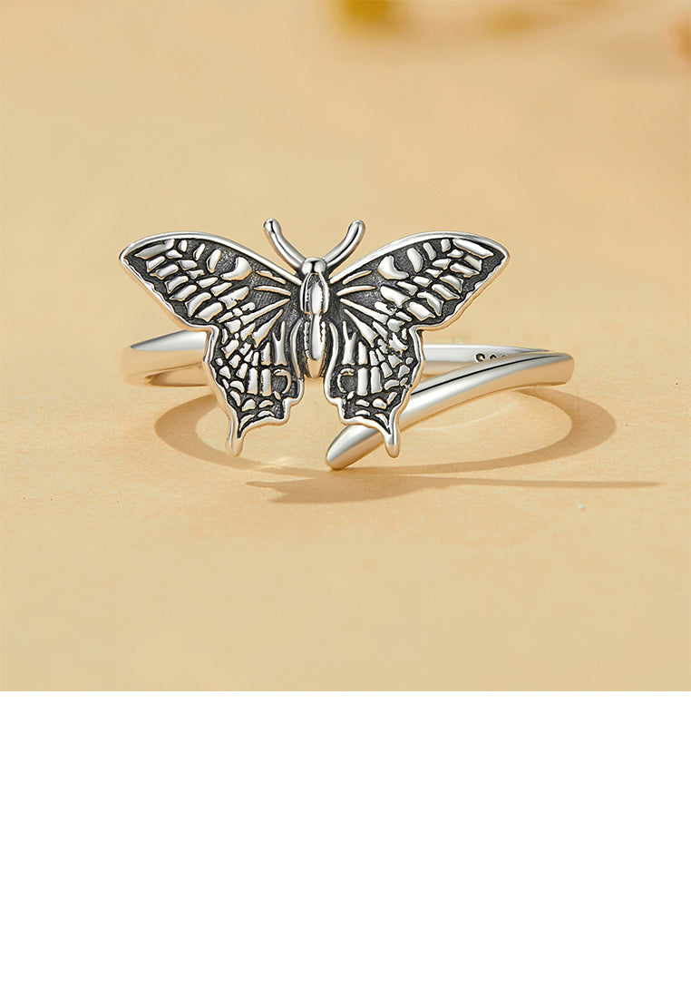 925 Sterling Silver Elegant Vintage Butterfly Adjustable Open Ring