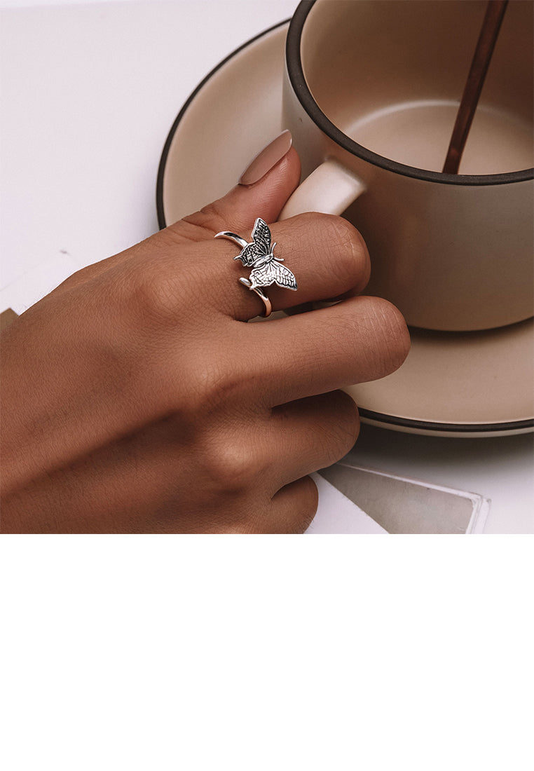 925 Sterling Silver Elegant Vintage Butterfly Adjustable Open Ring