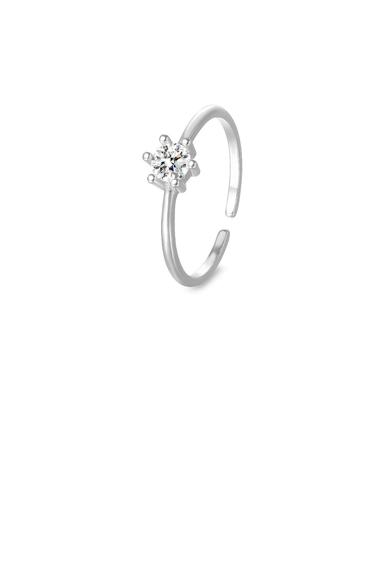 925 Sterling Silver Simple Fashion Geometric Adjustable Open Ring with Cubic Zirconia - Luxurious Look