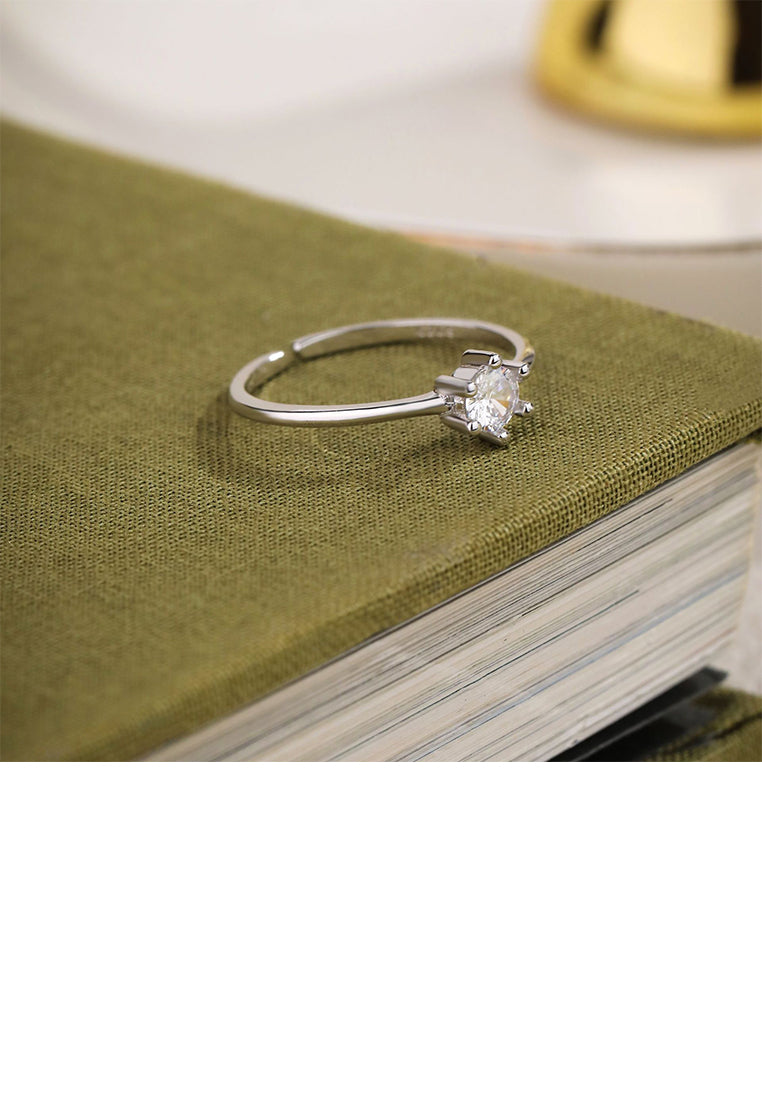 925 Sterling Silver Simple Fashion Geometric Adjustable Open Ring with Cubic Zirconia - Luxurious Look