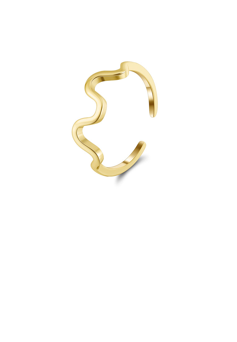 925 Sterling Silver Plated Gold Simple Personalized Wave Geometric Adjustable Open Ring