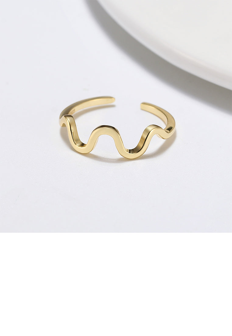 925 Sterling Silver Plated Gold Simple Personalized Wave Geometric Adjustable Open Ring