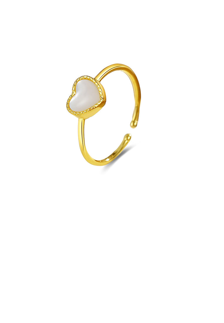 925 Sterling Silver Plated Gold Simple Romantic Heart-shaped Imitation Pearl Adjustable Open Ring - Luxurious Look