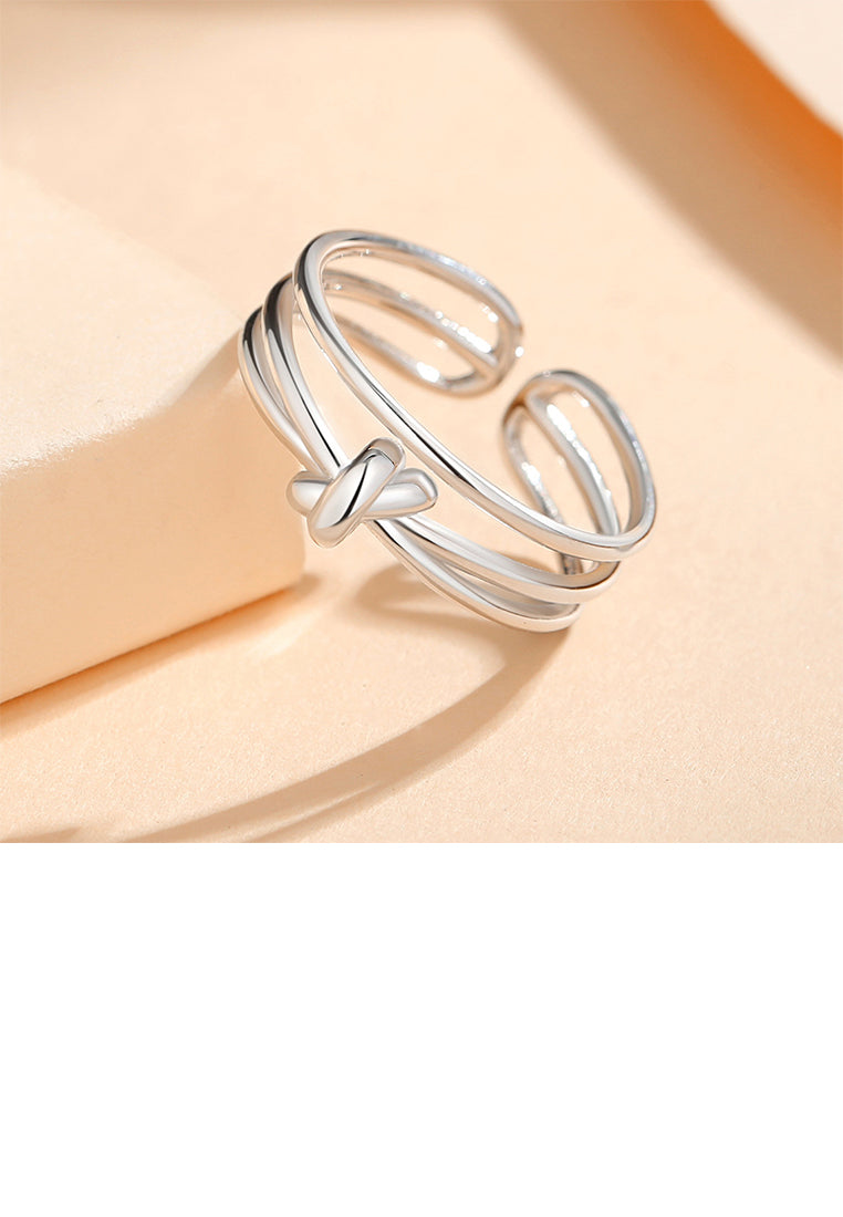 925 Sterling Silver Fashion Personality Cross Double Layer Geometric Adjustable Open Ring