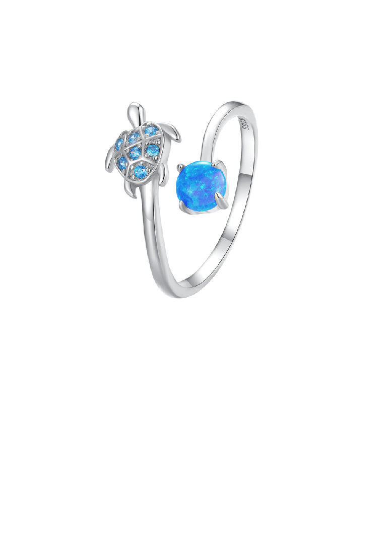 925 Sterling Silver Brilliant Lovely Turtle Geometric Adjustable Open Ring with Cubic Zirconia - Luxurious Look