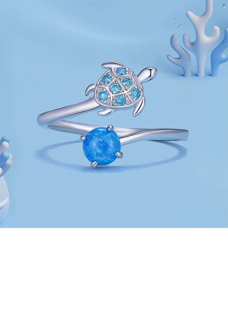 925 Sterling Silver Brilliant Lovely Turtle Geometric Adjustable Open Ring with Cubic Zirconia - Luxurious Look