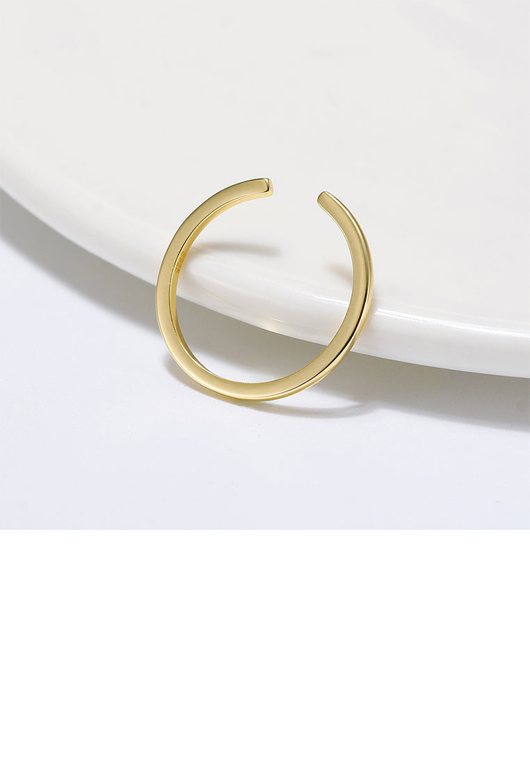 925 Sterling Silver Plated Gold Simple and Fashion Geometric Adjustable Open Ring