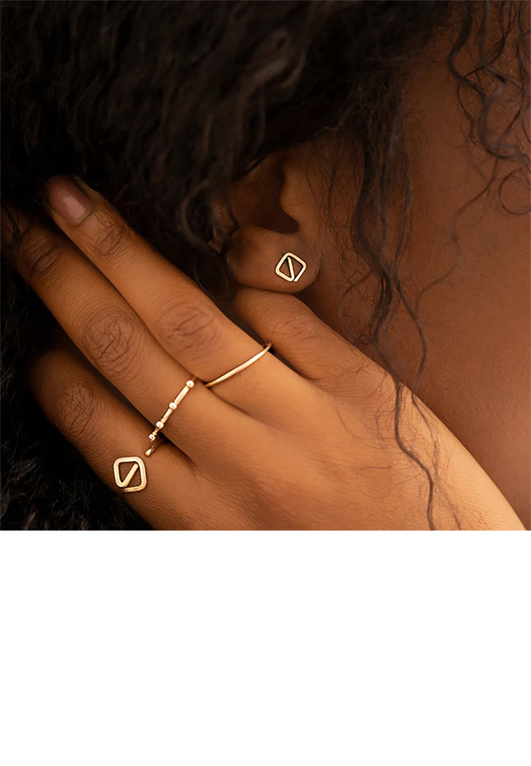 925 Sterling Silver Plated Gold Simple and Fashion Geometric Adjustable Open Ring