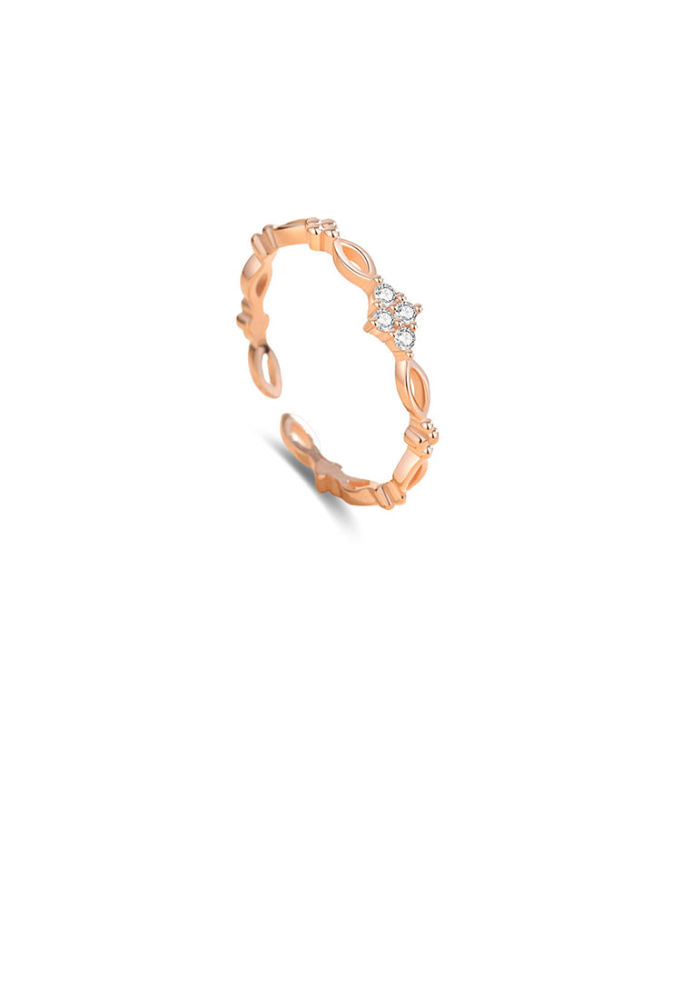 925 Sterling Silver Plated Rose Gold Simple Temperament Rhombus Geometric Adjustable Open Ring with Cubic Zirconia - Luxurious Look