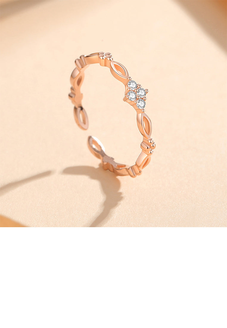 925 Sterling Silver Plated Rose Gold Simple Temperament Rhombus Geometric Adjustable Open Ring with Cubic Zirconia - Luxurious Look